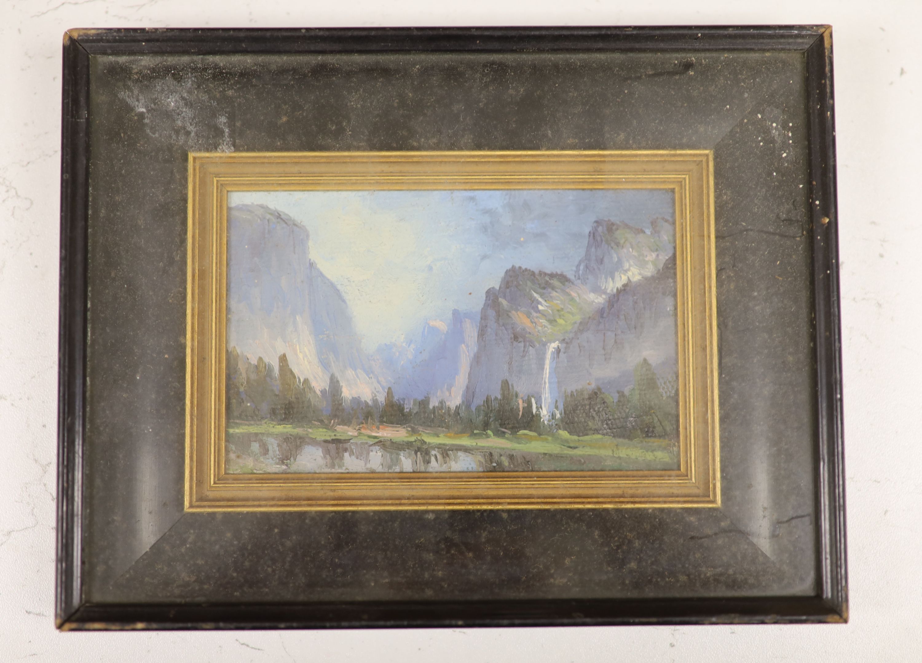 Arthur W. Best (American, 1859-1935), oil on canvas, 'Yossemite Valley, San Francisco', inscribed verso and dated 1912, 8 x 13cm